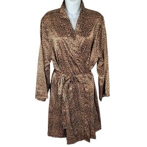 Morgan Taylor Intimates Leopard Print Satin Robe Brown Animal L NWT NOS vintage